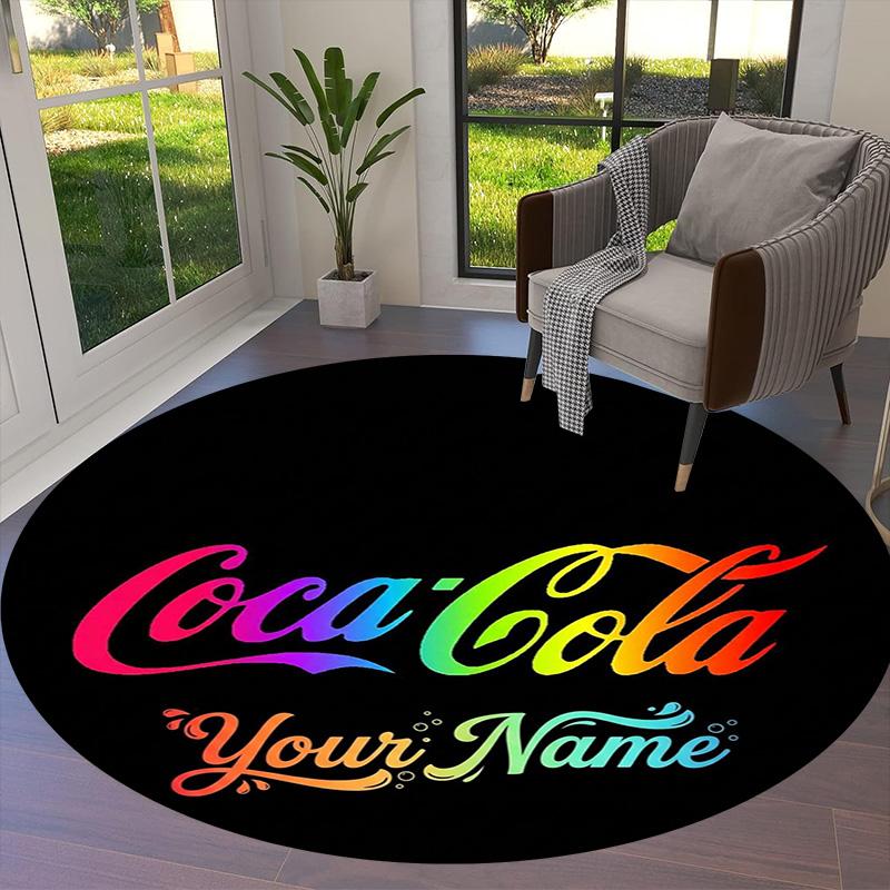 Coca Cola Rainbow Custom Name Round Area Rug Carpet Rug For Living Room Bedroom Sofa Playroom Decor Nonslip Floor Mat