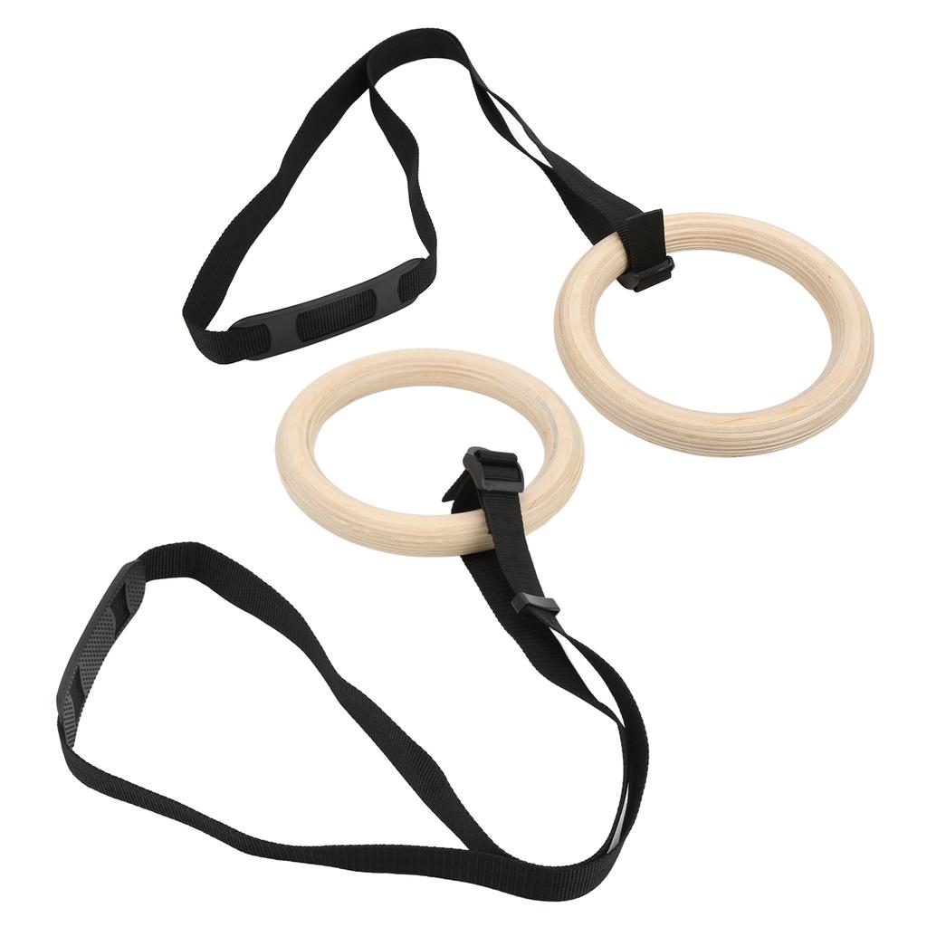1 Pair Wooden Gymnastic Rings with Adjustable Buckle Straps 330lbs Capacity Pull Up Exercise Rings for Home Gym Workout