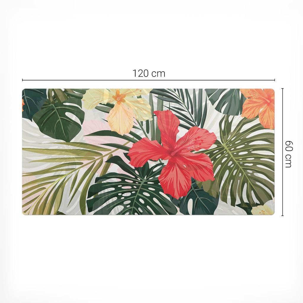 Decorative Gaming Desk Mat Tropical Flowers Leaves 120x60 cm