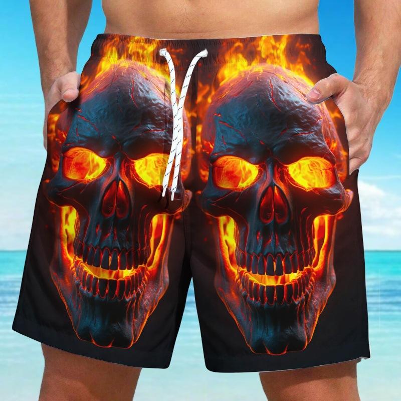 WowClassic Abstracte Retro 3D Geprinte Schedel Hoofd Strandbroek Trendy Heren Zomer Sportshorts Heren L