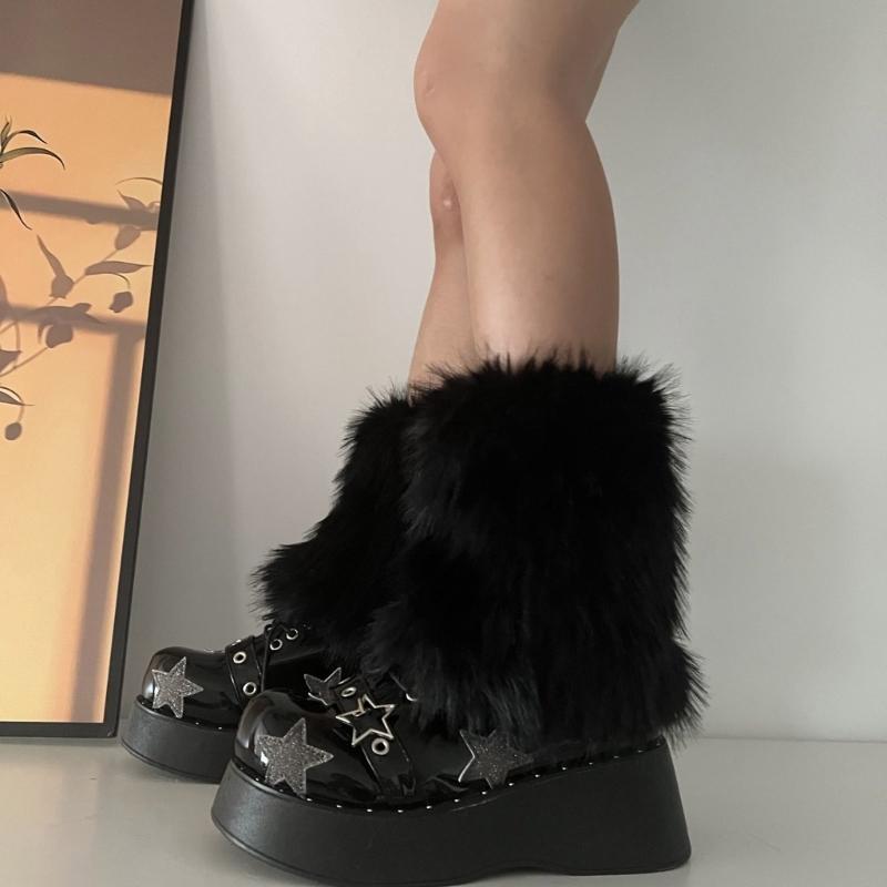 Flauschige Kunstpelz Beinwärmer Pelz Fersen Lange Stiefel Manschetten Abdeckung Hat Elastisch Ein Paar Karneval Stiefelabdeckung Y2K JK Uniform
