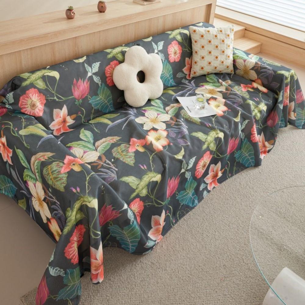 Ice Silk Flower Sofa Cover Blanket Non-slip Sofa Towel Living Room Furniture Decor Tapestry Couch Cover Universal Sofa Towel