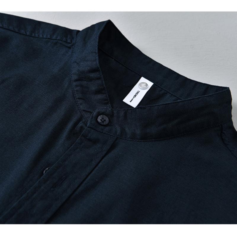 Solid Color Stand Collar Short Sleeve Shirts for Men Daily Summer Tops Casual Soft and Comfortable Cotton Linen Shirt Simple Style Men Clothing