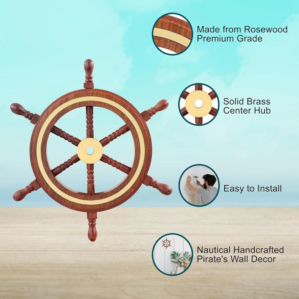 Hand Crafted Premium Nautical Wooden Ship Wheel | Exclusive Pirate's Wall Decor |