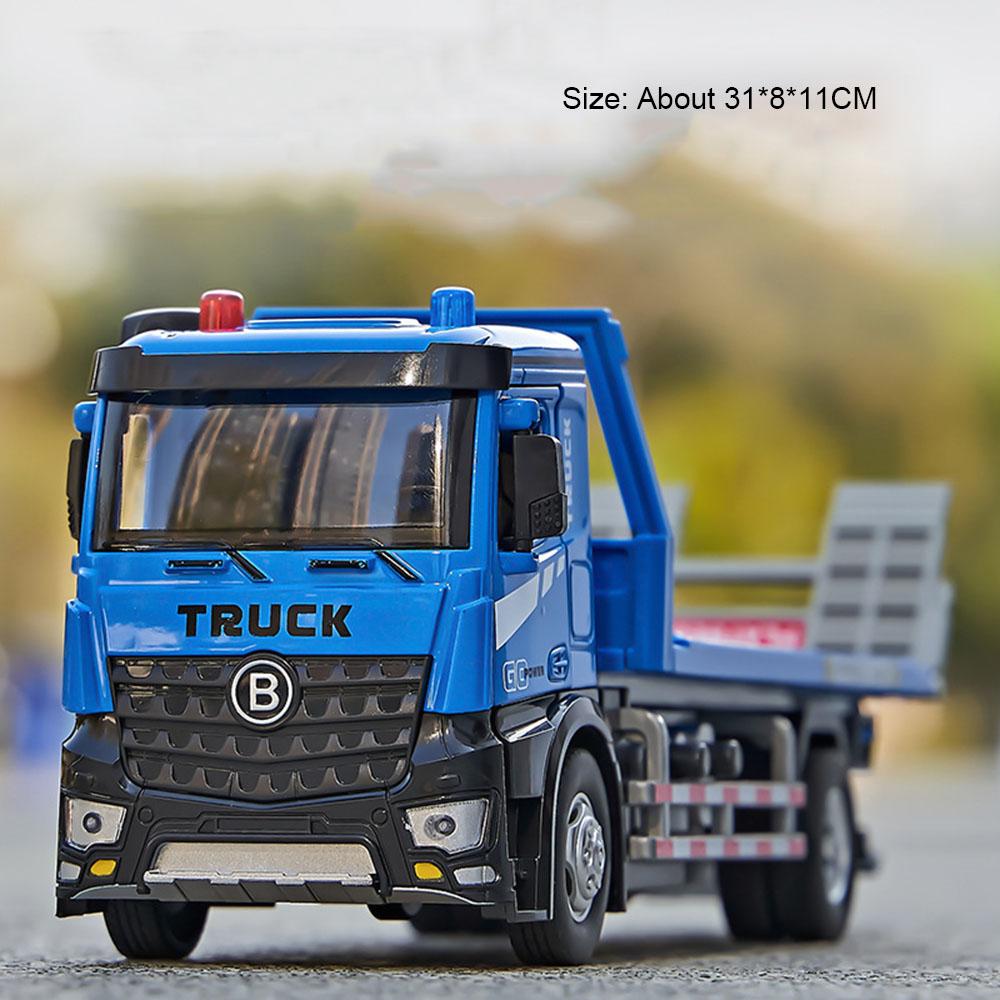 1:24 Electric Flatbed Trailer Cement Pump Truck Model Toys Diecast Alloy Car Doors Opened Sound Light Vehice Children's Boy Gift
