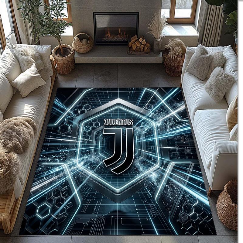 Juventus FC Printed Flannel Area Rug Non Slip Soft Polyester Floor Carpet Indoor Decor Mat for Bedroom Living Room Sofa
