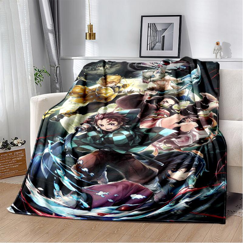 D-Demon Slayer Anime Blanket Sofa Office Nap Cover Blanket Kamado Nezuko Air Conditioning Blanket Soft and Warm