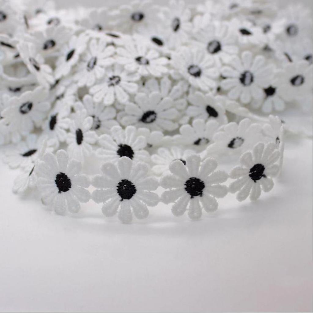 1 Yard Embroidered Daisy Flower Lace Trim Applique Headband Sewing DIY Craft