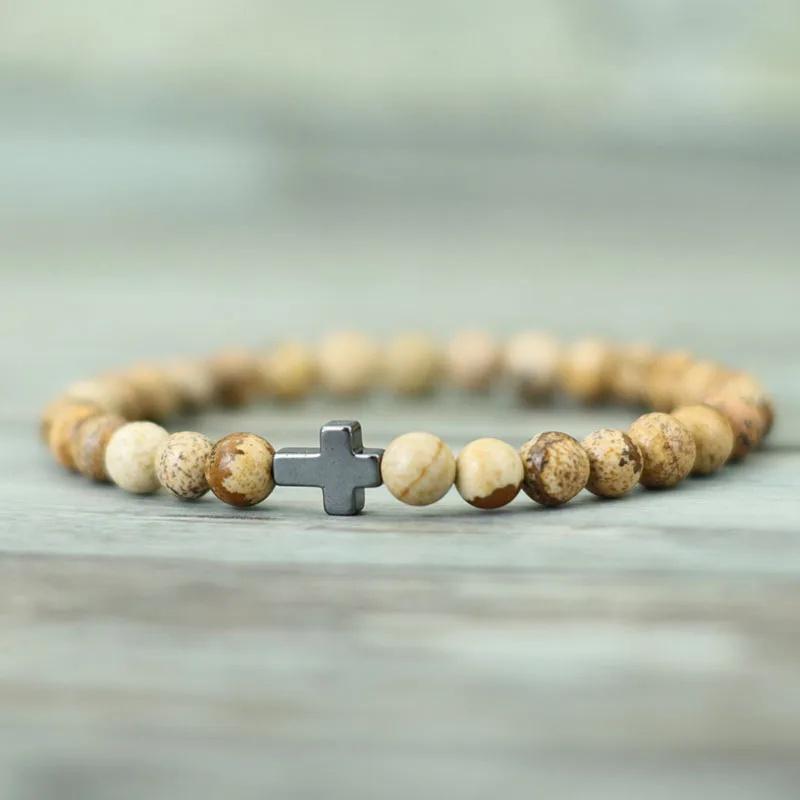 Μινιμαλιστικό Ανδρικό Βραχιόλι Σταυρός 6mm Φυσική Πέτρα Μάτι Τίγρης Βραχιόλι Δώρο Για Εκείνον Αξεσουάρ Κάμπινγκ