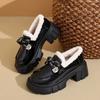 Fleece loafers women's shoes new autumn and winter warm British style small leather shoes increase height and pedal fluffy cotton shoes