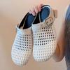 Fashion High Quality Woven Mesh Flat Slippers Women Summer Breathable Round Toe Belt Buckle Slide Sandals Comfort Non-slip Beach Sandals