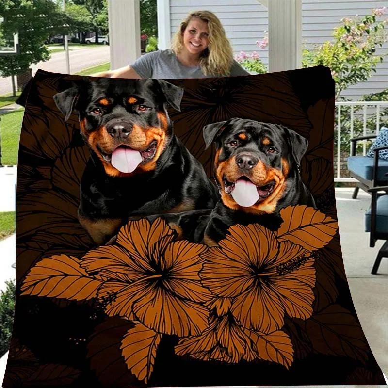 Rottweiler Dog Blanket Flannel Gift for Animal Dogs Lover Lightweight Throw Blankets for Airplane Travel Bedspread Queen Size