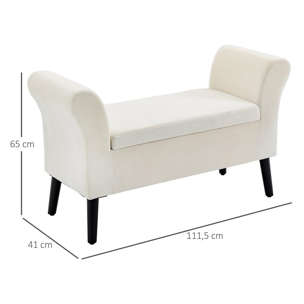 Storage Bench With Flip Top Armrest And Wooden Legs For Living Room 111 5x41x65 Cm Cream