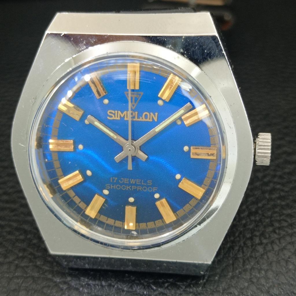 SIMPLON HAND-WINDING VINTAGE SWISS MENS REFURBISHED BLUE DIAL WATCH a704624-1