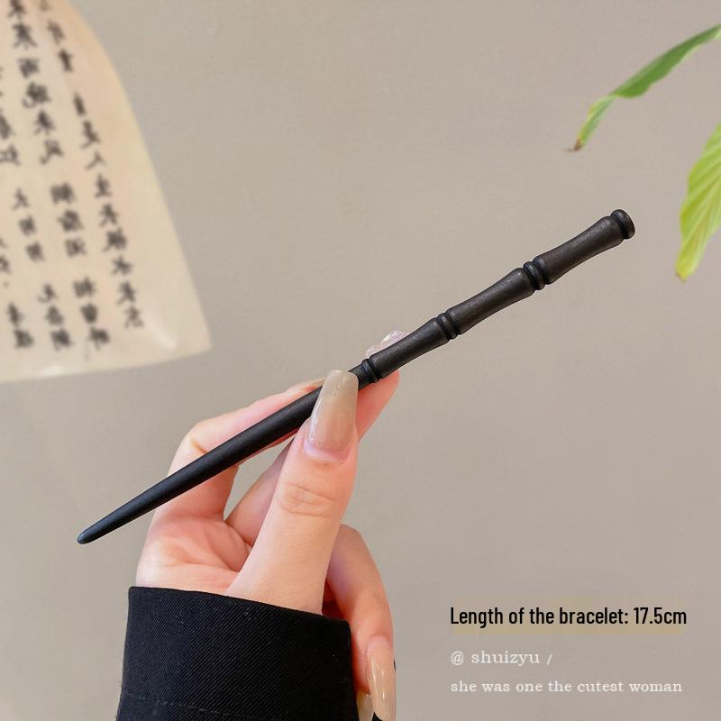 High-End Chinese Wooden Hairpin with Tassels – Ancient Style Ebony Faux for Women