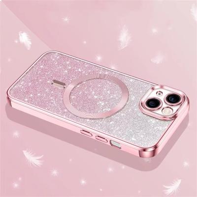 Luxuriöse, glänzende Hülle für iPhone 16 15 14 13 12 11 Pro Max Plus, stoßfest, weicher Stoßfänger, Magsafe, stilvolle magnetische kabellose Ladeabdeckung