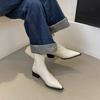 Thick Heel Pointed White Thin Boots Small Short Boots Women's Shoes 2025 New Spring, Autumn and Winter Versatile Korean Small Ankle Boots