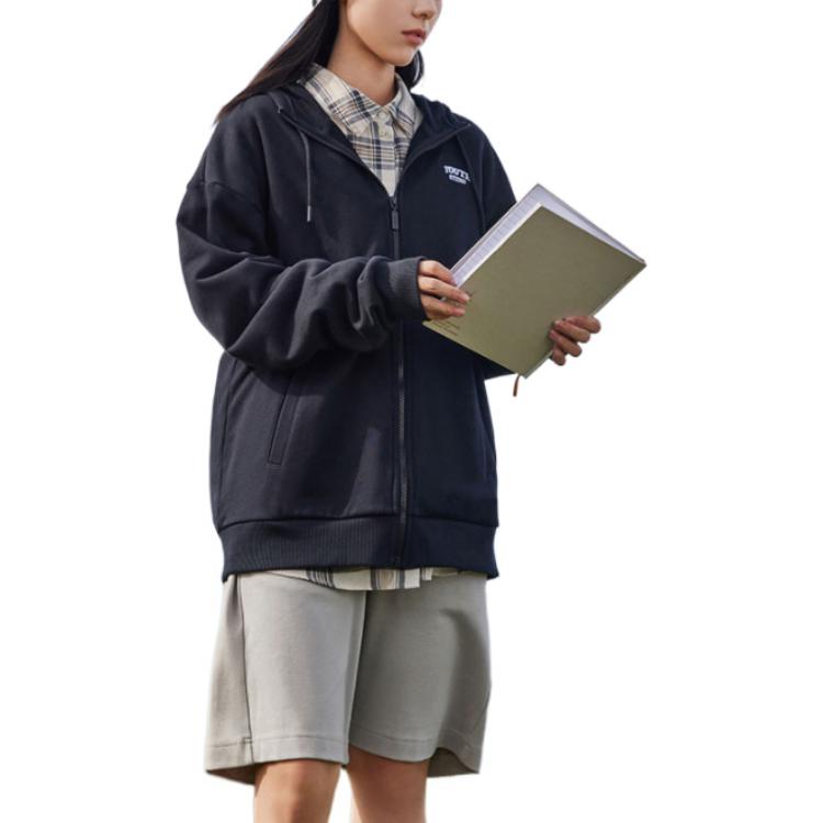 ANTA Life Collection Sweatshirts Unisex Black Hooded Moderate Cardigan 952238719-4