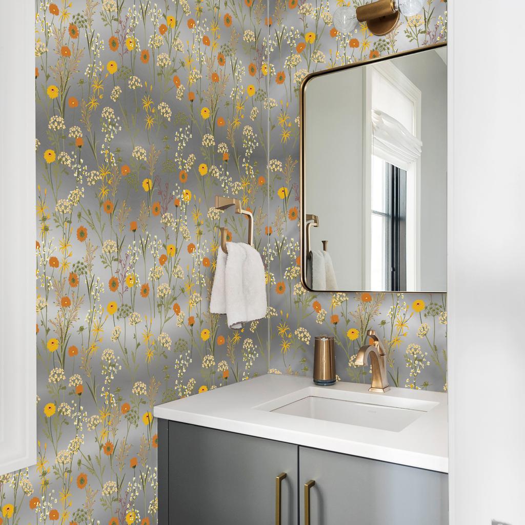 Papel de Parede Floral Autoadesivo Fazenda Flor Margarida Wildwood Papel de Contato Floral Escuro Autoadesivo