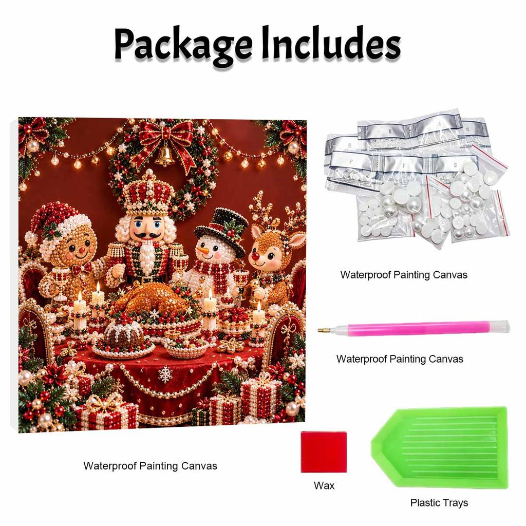 DIY Framed Pearl Painting Kit with Christmas Dinner Nutcracker Snowman Reindeer 5D Sparkling Bead Art Canvas Ready to Display Home Decor Gift Idea