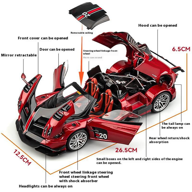 1/18 Pagani Huayra Cool Alloy Sports Car Model, Simulated Interior Details, Cool Lighting and Sound Effects, Exquisite Desktop Ornaments