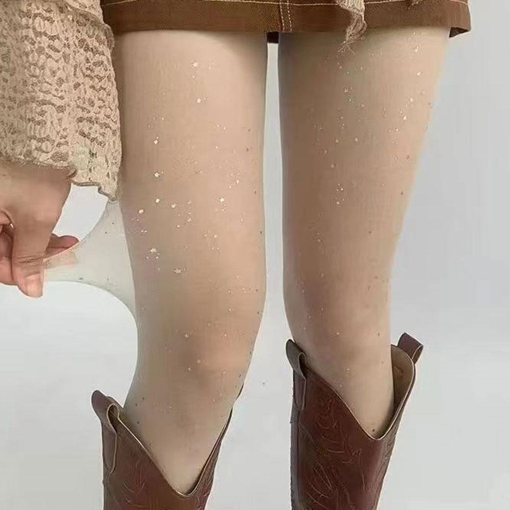 Sexy Shiny Stockings Y2k Women Transparent Tights Goth Pantyhose Slim Thin Nylon Tights Black Starry Sky