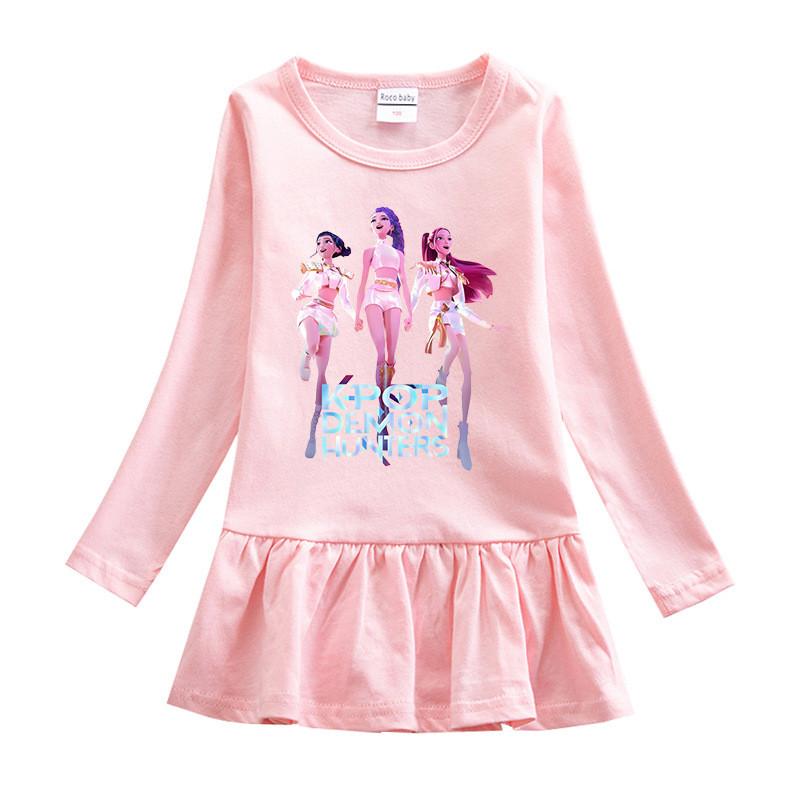 Vestido de Malla Plisado de Algodón con Estampado de Cazadores Kpop Rumi Zoey Mira para Niñas