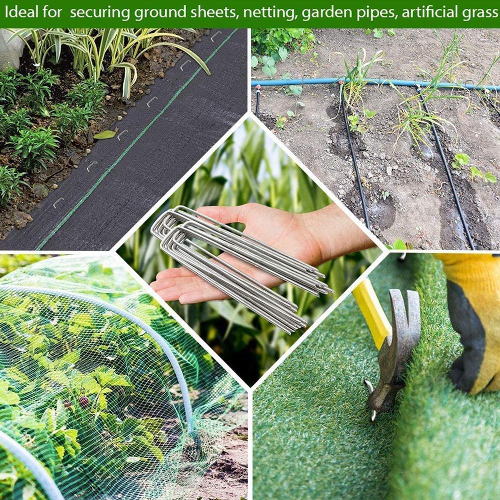 50pcs Silver Garden Landscape Staples 4x15cm U Pins for Lawn Turf Grass Fixing