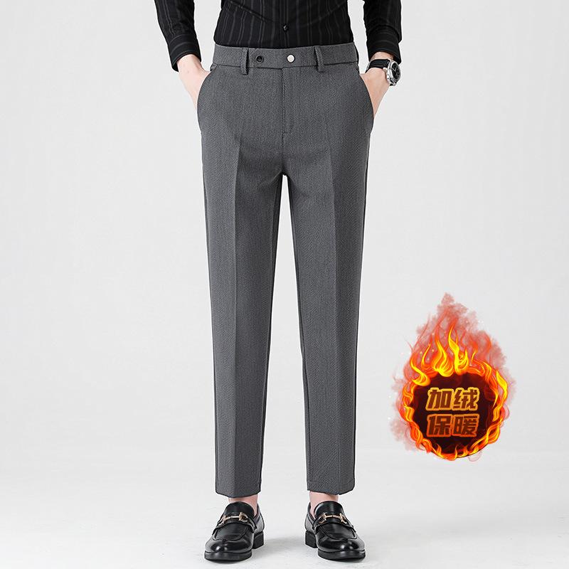 Light luxury winter velvet men's casual trousers thickened warm men's trousers small straight light business men's trousers
