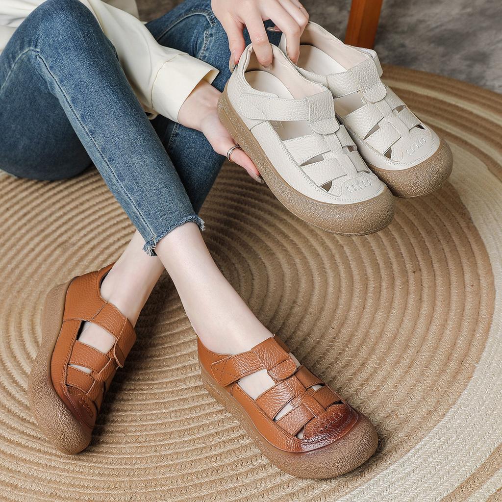 Real summer new muffin thick-soled Roman sandals women's soft-soled wide-soled feet fat feet medium mother shoes