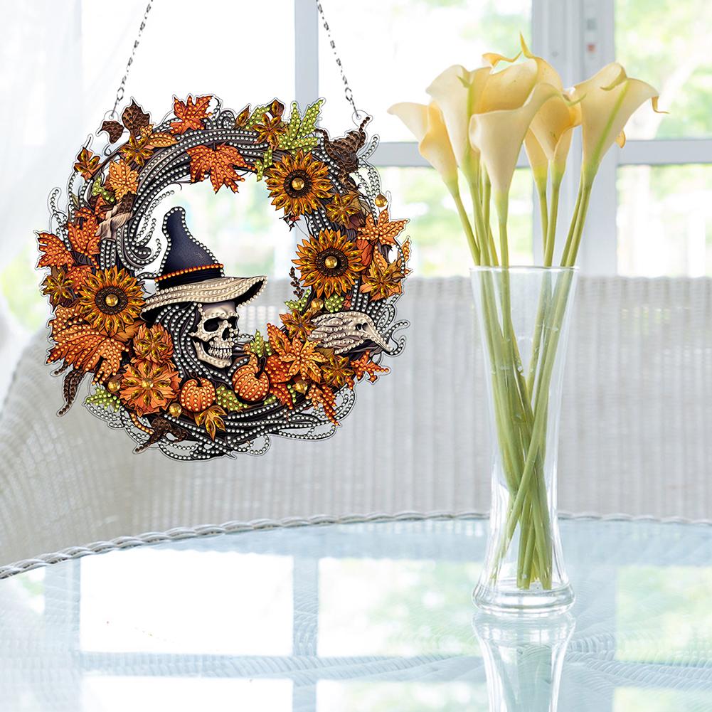 Halloween Skeleton Rhinestone Diamond Art Pendants Diamond Painting Wreath Decor DIY Diamond Garland Pendant Kit for Wall Window