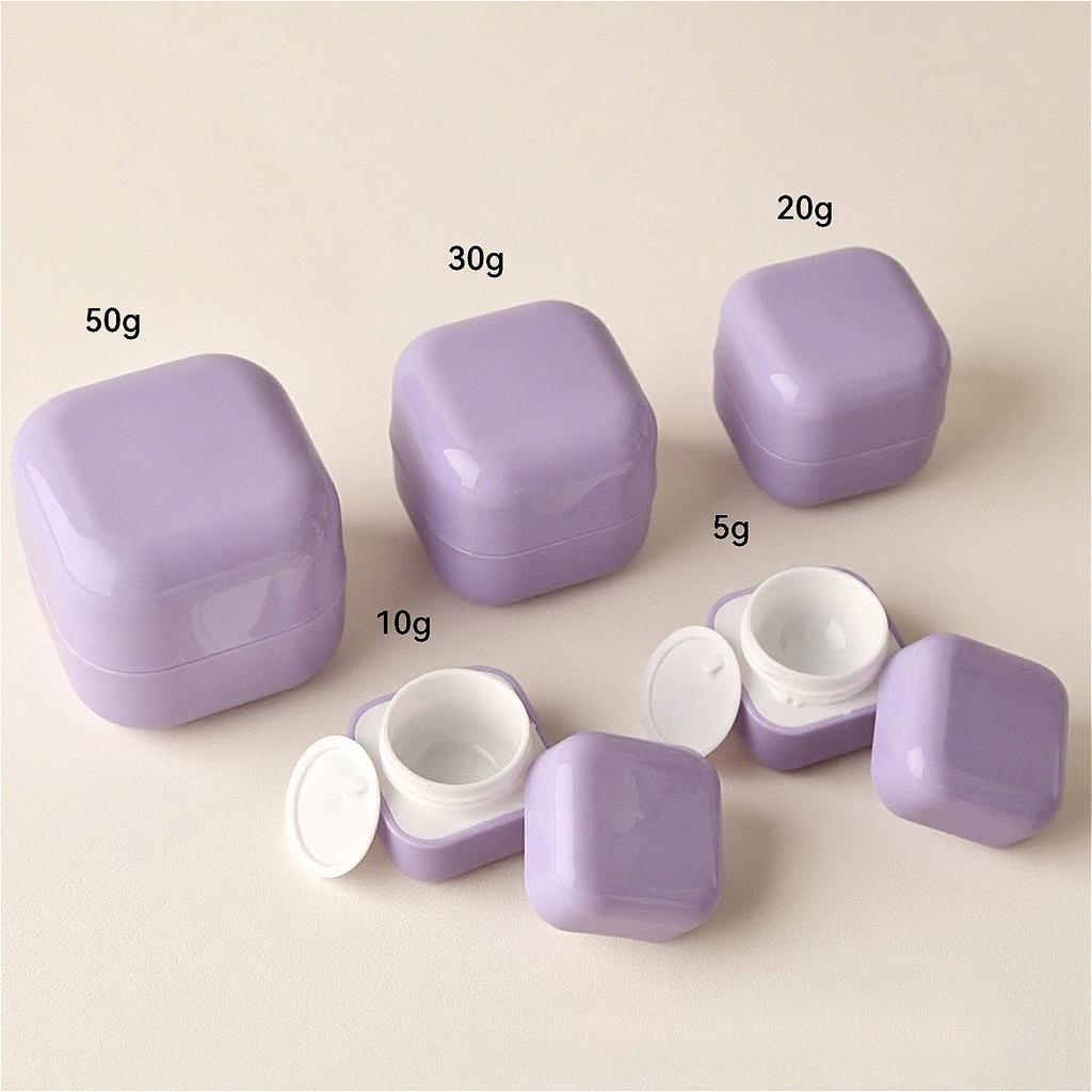 5g-50g PP Square Cream Jar, Refillable Plastic Lotion Container with Rounded Inner Layer & Double-Wall Design