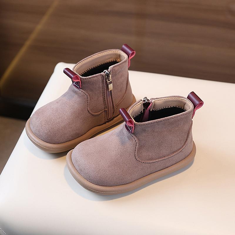 Autumn Baby Short Boots Girls High-top Leather Boots Boys Anti-slip Retro Cotton Boots