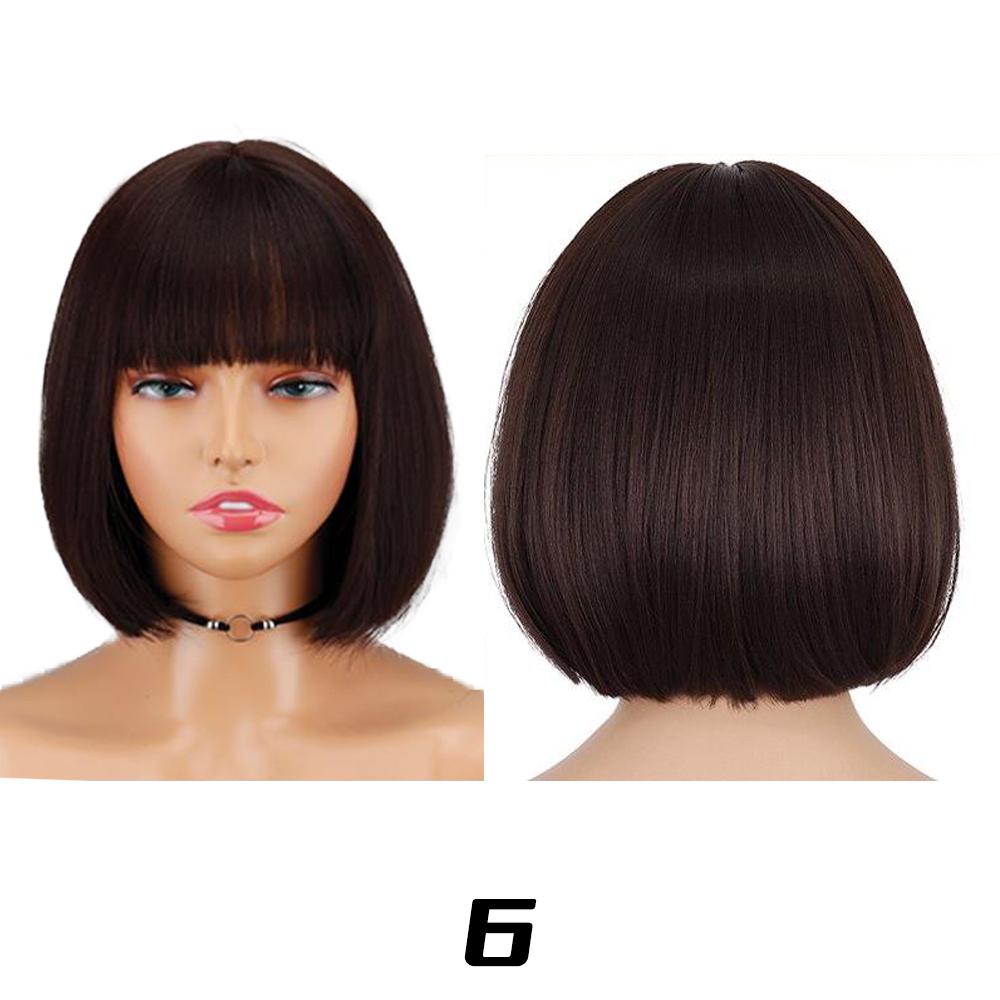 MISSQUEEN Synthetic Chic Bob Wig with Bangs Natural Straight Black Hair Elegant Shoulder-Length Cut Perfect For Women’s Fashion Accessories