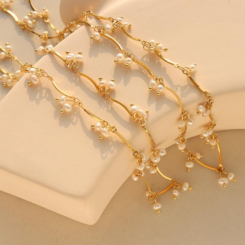 Multi Freshwater Pearl Charms Necklace In Stainless Steel With 18k Gold Plated Non Tarnish Short Necklace Choker For Women