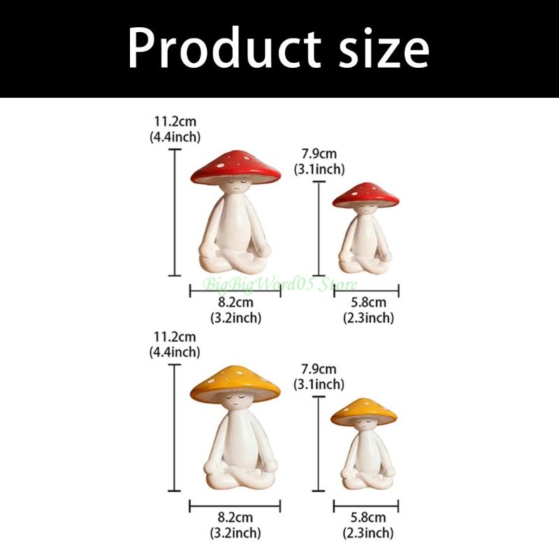 24TE Resin Meditations Mushroom Figurine Garden Mushroom Decors Statue Sculptures