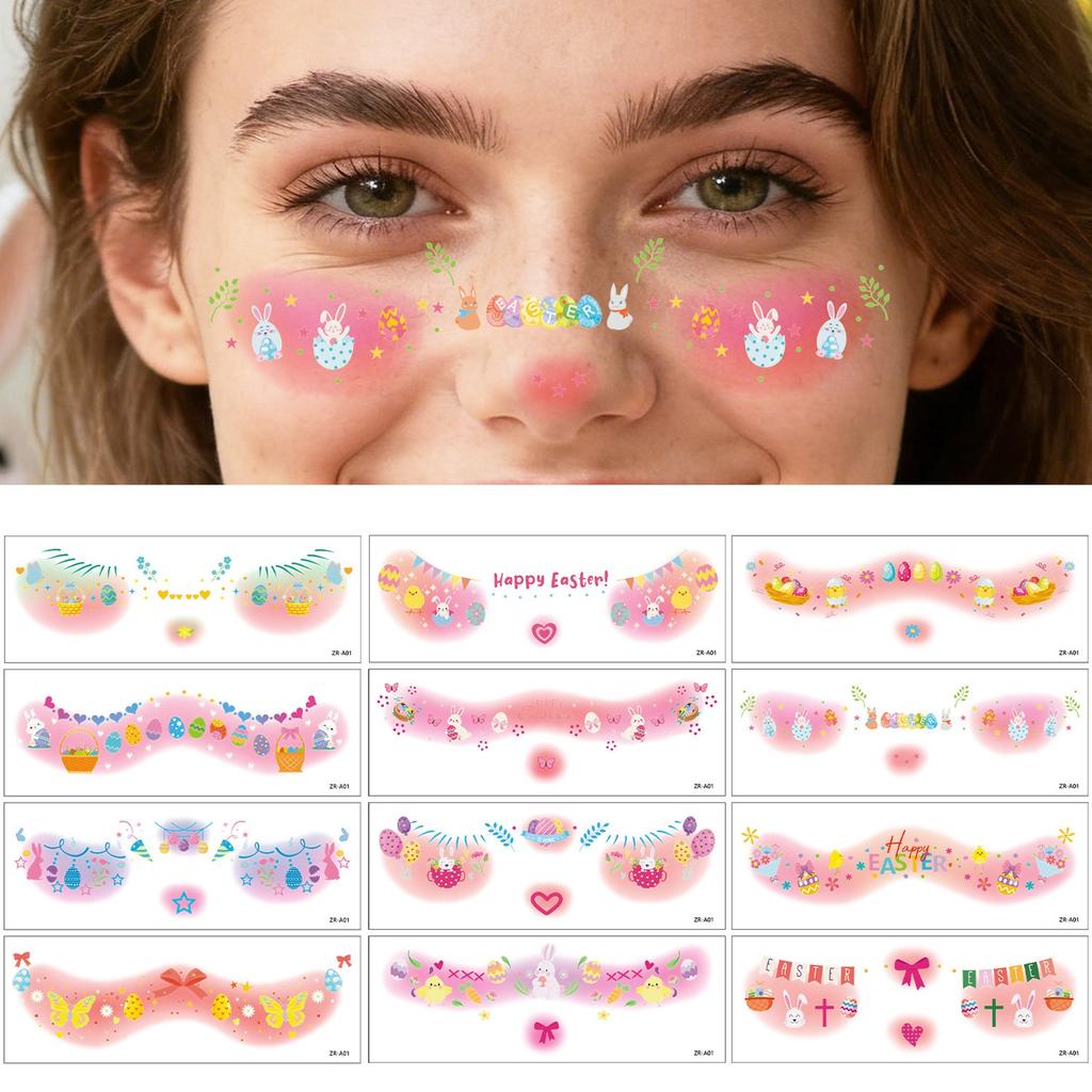 Easter Makeup, Temporary Tattoos, Painted Egg Face Stickers, Bunting Eye Corner Stickers, Cute Bunny DIY Stickers