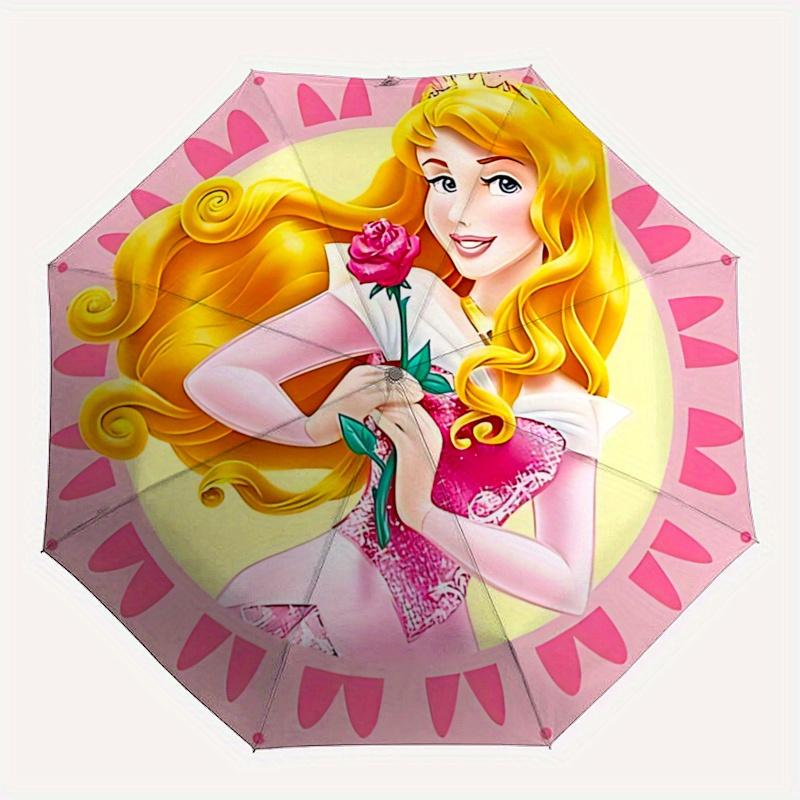 Princess Aurora, Rose Automatic Opening and Closing Umbrella - 8 Ribs Portable Folding Umbrella with Plastic Handle, Suitable for Leisure an