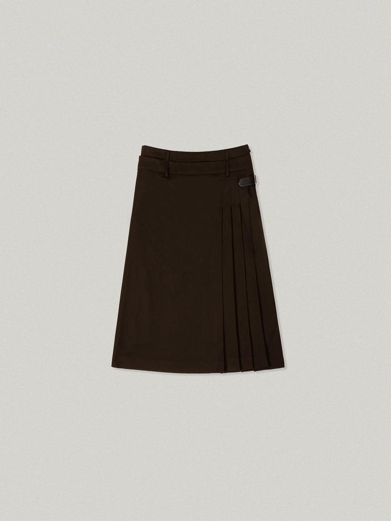Polneua Agrafe Pleats Skirt (Brown)