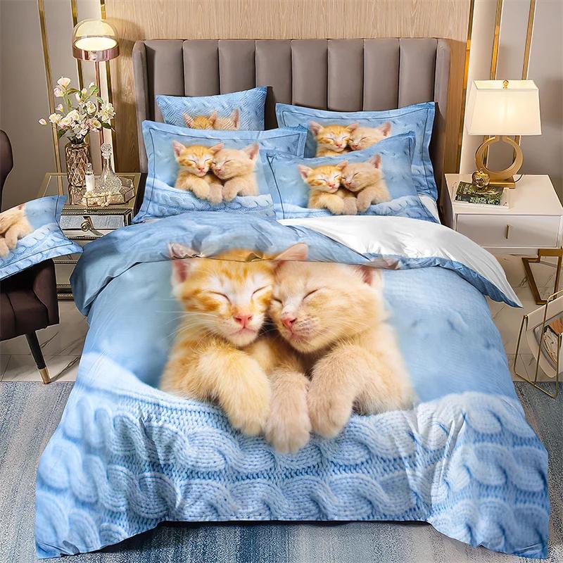 Animal Cat Quilt Cover Sets For Girls Microfiber Bedding Set Single Bed Soft And Comfortable Bed Linen 1 Bedrooms 135x200