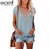 Women's Fashion Casual Solid Color Print Short Sleeve V Neck Blouses & Shirts