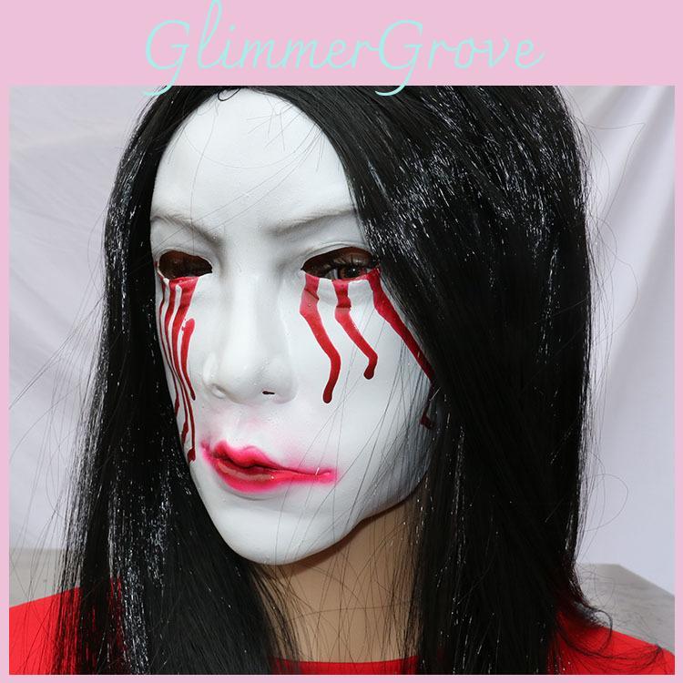 Long Hair Blooded Sadako Npc Latex Mask For Horror Themed Events And Costume Diy Projects
