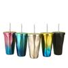 Rhombus Gradient Stainless Steel Insulated Cup with Straw