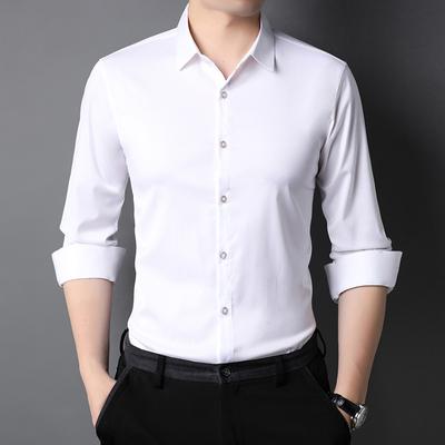 Ice Silk Long Sleeve Shirt for Men Spring and Autumn Business Casual Workwear Seamless White Shirt for Men