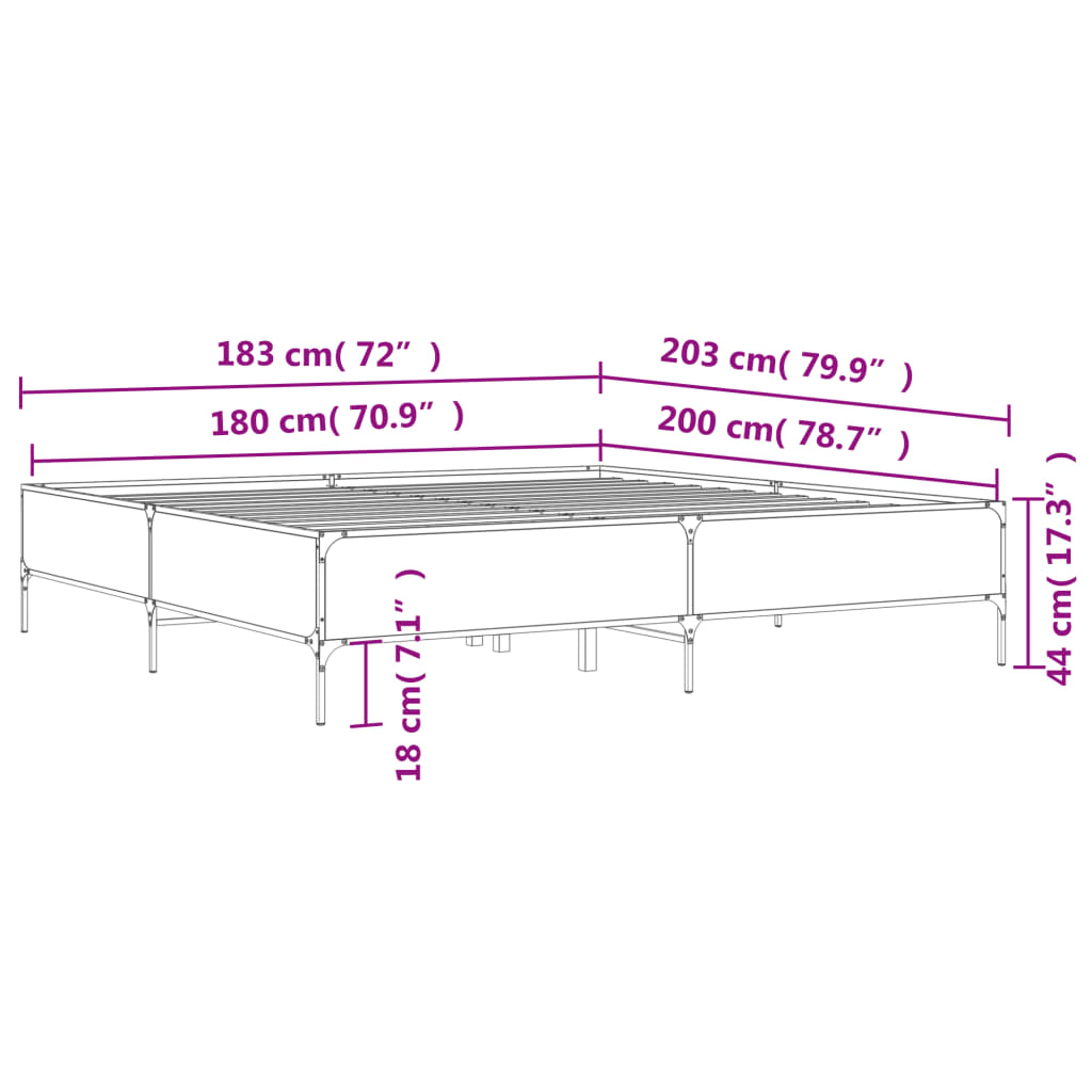 Bed Frame Black 180 X 200 Cm Particleboard and Metal