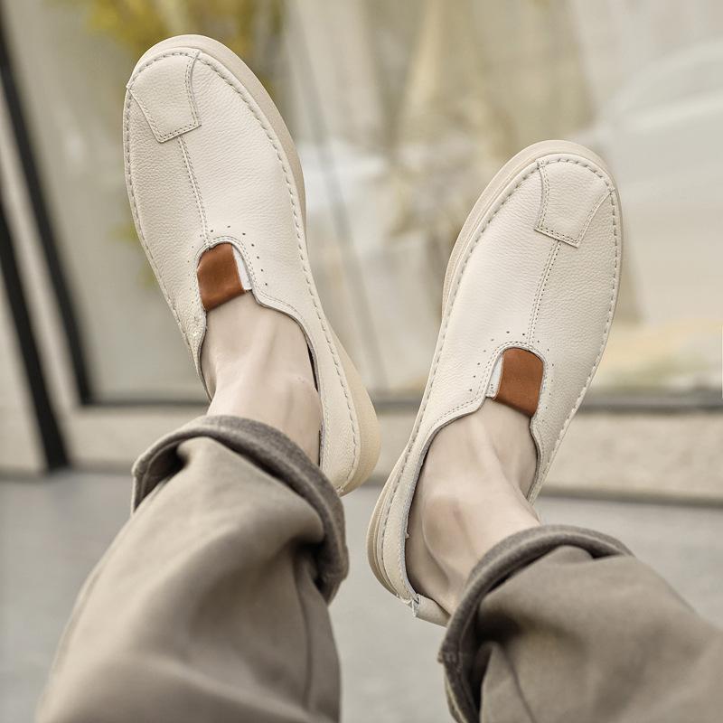 

Мужская обувь 2025 лето новая повседневная уличная дорожная для ходьбы кэжуал простая ветрозащитная ленивая педаль легкая роскошная обувь 38 бежевый