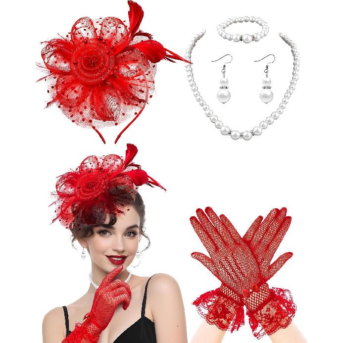 5Pcs Fascinators Hat for Women Tea Party Veil Mesh Headband Feather Hat for Women Veil Tea Party Hats