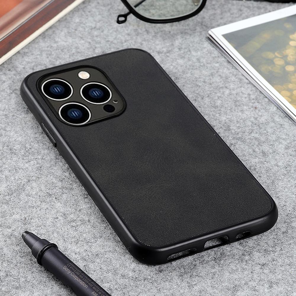 For iPhone 15 Pro Max PC+TPU+PU Leather Anti-Scratch Phone Case Cowhide Texture Back Cover