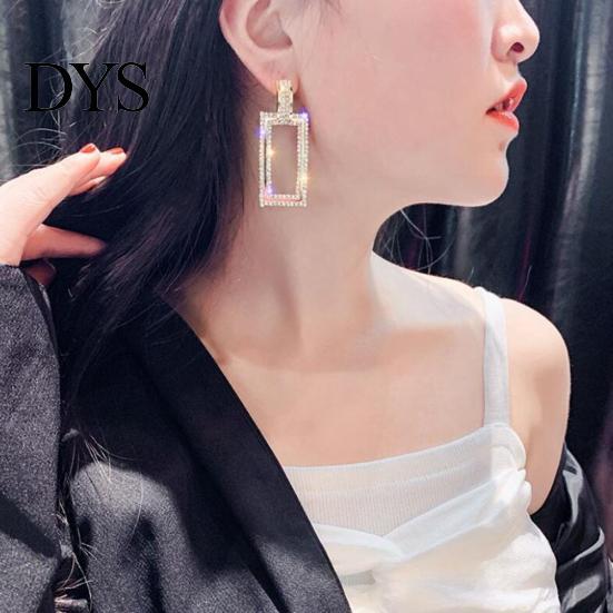 Damen-Ohrstecker mit Strass-Intarsien, hohl, rechteckig, Schmuck, Geschenk