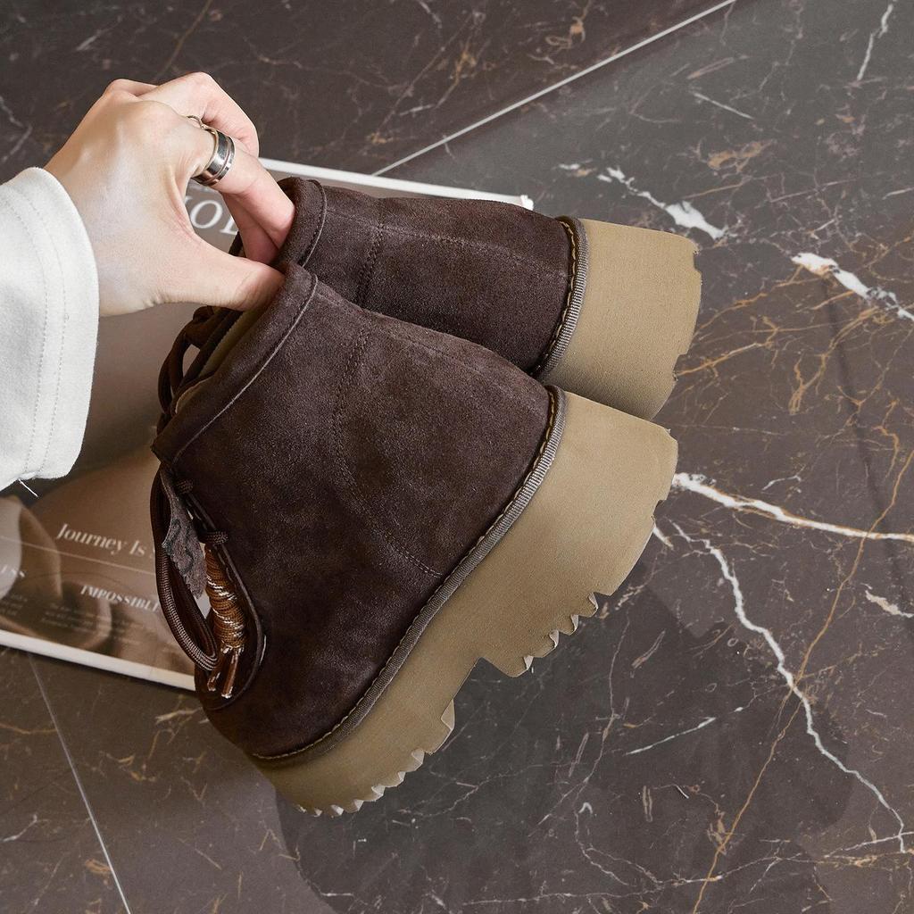 2025 Autumn British Retro Lace-up Leather Ankle Boots, 7CM Thick Sole for Height Boost, Stylish Martin Boots for Women